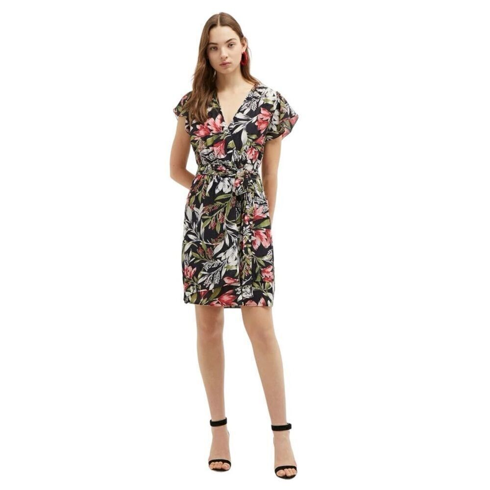 French Connection Black Floral Faux Wrap Mini Dress